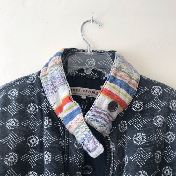 NWT free people | Mackenzie Bomber Jacket Large Indigo Combo Boho Pattern - Picture 7 of 8